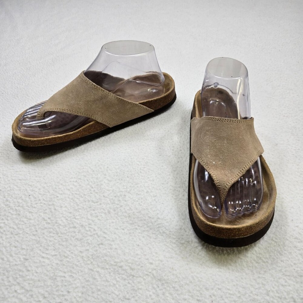 Lands End Womens Size 7 Suede Leather Slip-On Sandals Beige Boho